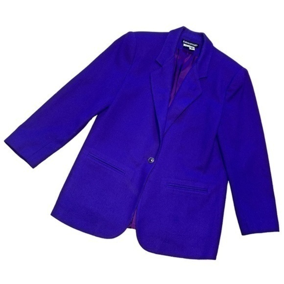 VINTAGE 100% PURE WOOL VIOLET LINED PURPLE 1-BUTTON BLAZER by SAVANNAH, SIZE 10 - Picture 1 of 6